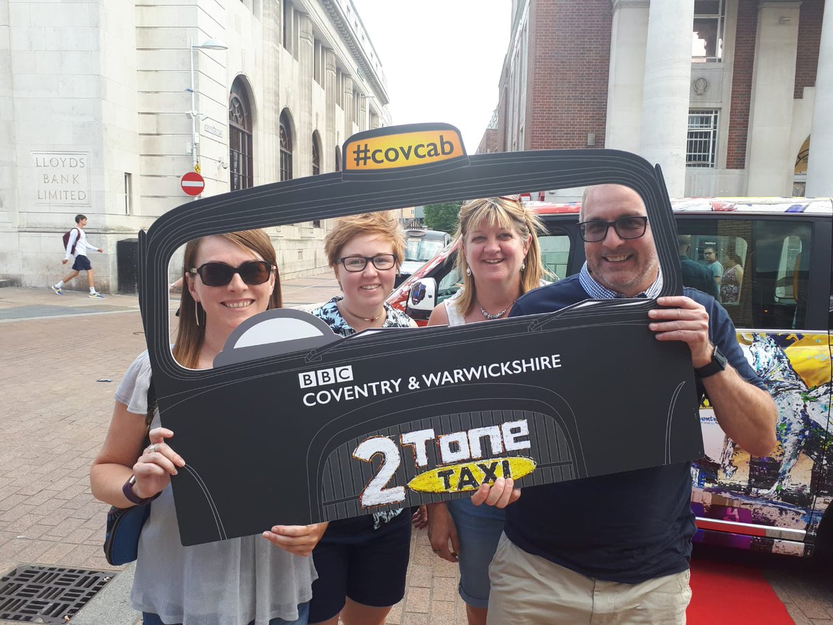 Laurapickford's tweet photo. Great afternoon on the 2tone Taxi, thanks to our great driver, lovely tour guide and BBC Coventry &amp; Warwickshire staff for a smashing welcome!! #bbc #2tonetaxi #covcab https://t.co/8KsgNrj0K4