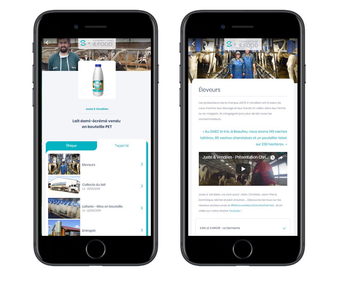 connecting_food's tweet photo. [🇫🇷] 7/7/2018 Connecting Food lance sa solution #blockchain #Livescan qui permet de prouver aux consommateurs l'origine du produit et que ses promesses sont tenues en étant transparent sur la rémunération des producteurs. 1ere application opérationnelle: le lait @JusteEtVendeen https://t.co/rLTqzESerz