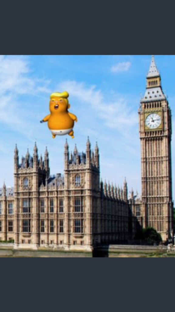 Douglasreber's tweet image. I believe I have a brainstorm!

In honor of Trump&apos;s UK visit, he should be memorialized by a new heartfelt moniker to be used instead of his repugnant name. Henceforth, the imposter President of the new Russia/usa alliance shall be hereafter referred to as &quot;Blimpy&quot;.

#Blimpy