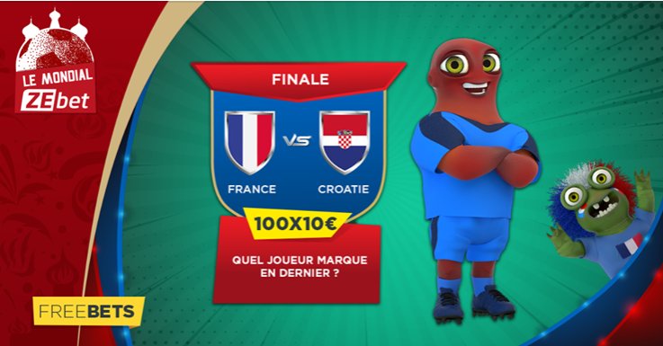 ParisCDM2018's tweet photo. ⚽️ COUPE DU MONDE 2018 : 🇫🇷 France - 🇭🇷 Croatie 
😎 La grande finale 🏆 de ce mondial c'est dimanche 🔥
Pour ce match qui s'annonce explosif, on fait gagner 100X10€ de freebets 😮
Pour jouer ▶️1 Like + votre Prono sur le dernier buteur 🤔 https://t.co/RwIjFtXn3D