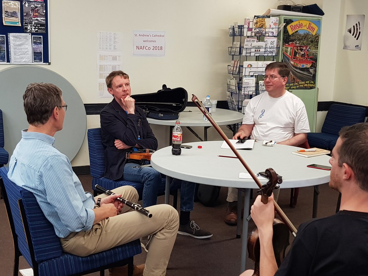 Discussing the helpful role of constraints in creativity in my composition workshop at <a href="/officialNAFCo/">North Atlantic Fiddle Convention</a> this afternoon.