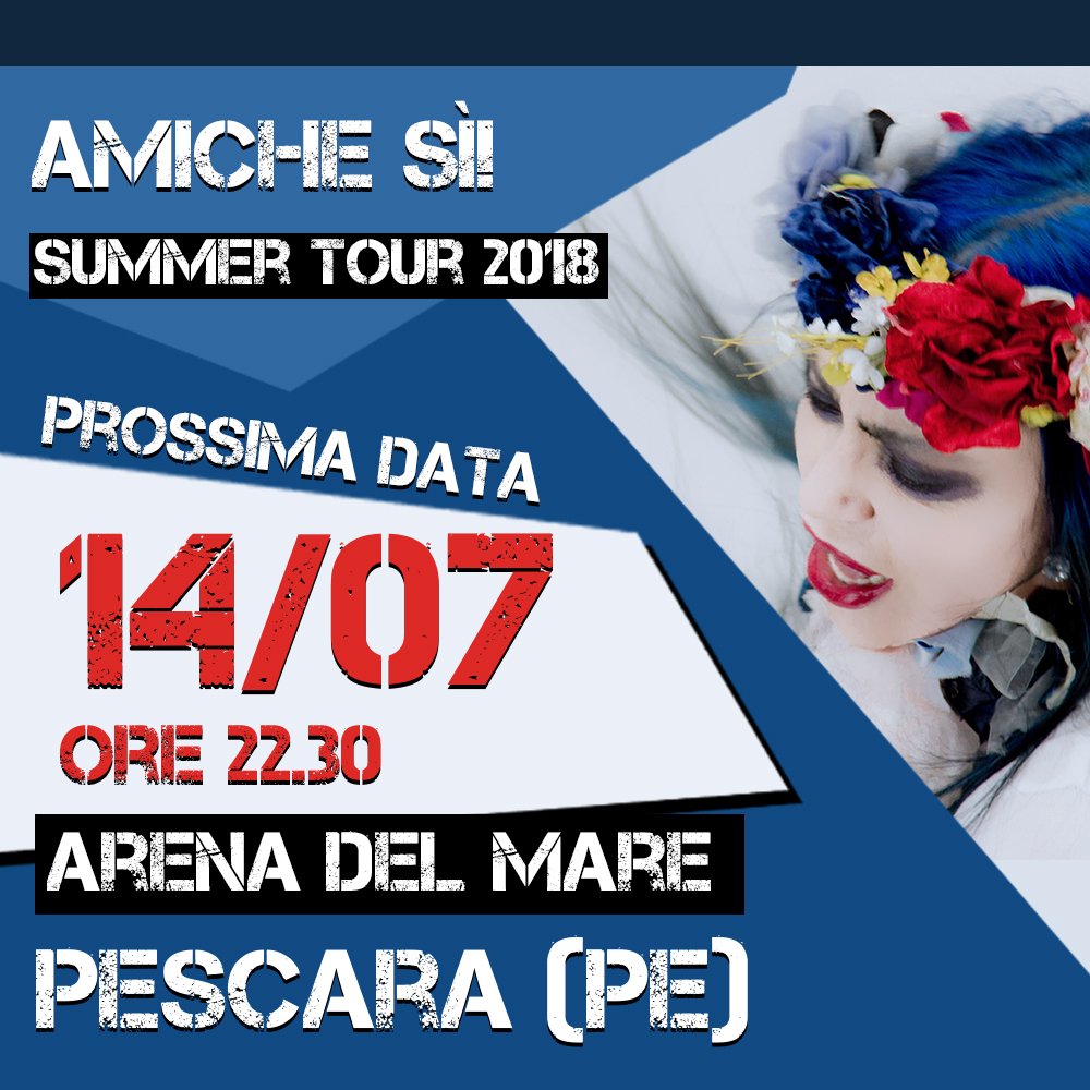 LoredanaBerte's tweet photo. Ci risiamo! 😉 Stasera l’Amiche Sì Summer Tour 2018 è a Pescara... l’Arena del Mare è Rock! 🎸🎸 tutti carichi! Vi aspetto alle 22:30 🎉🎉🎉 #amichesi #nontidicono #aspettandolalbum #bluehair #pescara #live #concert #musicaitaliana #summerconcert #livemusic https://t.co/tS9hWaha7z
