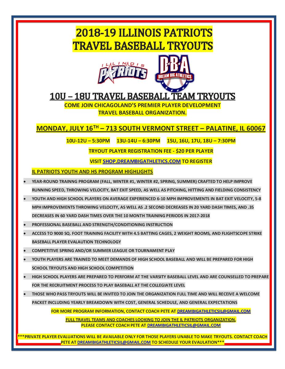 2018-19 IL PATRIOTS TRAVEL BASEBALL TRYOUTS [EXTRA DATE ADDED] - mailchi.mp/796e7154c1e2/i…
