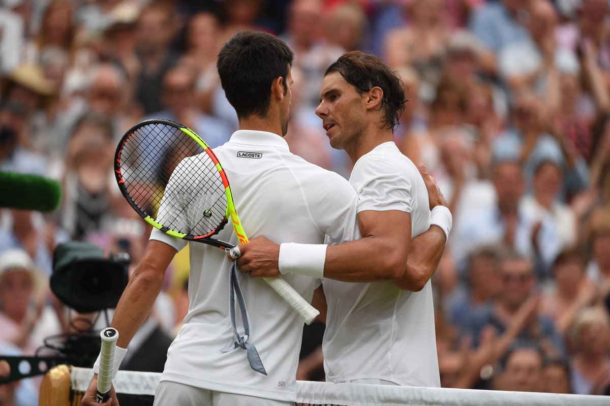 Insane 5th set, again. <a href="/DjokerNole/">Novak Djokovic</a> defeats <a href="/RafaelNadal/">Rafa Nadal</a> after an amazing match over 2 days 6-4 3-6 7-6 3-6 10-8 and qualifies for the #Wimbledon final./Quel match ! Novak Djokovic bat Rafael Nadal 6/4 3/6 7/6 3/6… 10/8 ! et se qualifie pour la finale. 
📷©<a href="/corinnedubreuil/">corinne dubreuil</a> /FFT