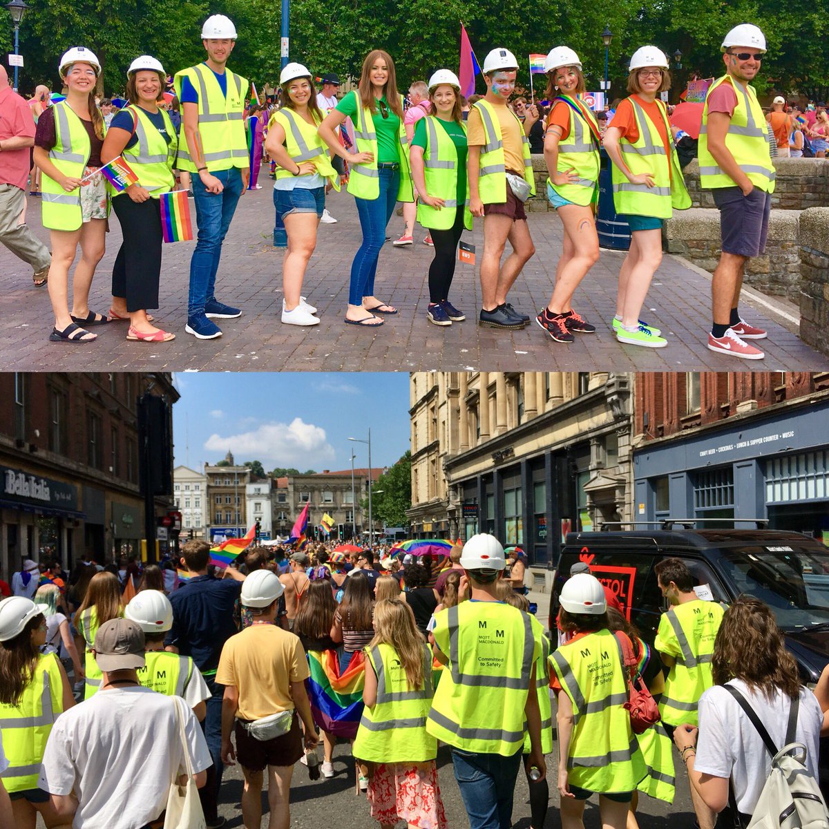 EmilyFryCEng's tweet photo. 👷‍♀️👷‍♀️🏳️‍🌈👷‍♂️👷‍♂️Everyone should feel free to be themselves #pride #marchforlove #inclusivity  @MottMacLife @MottMacDonald @BristolPride https://t.co/SfuLtEj1Fu