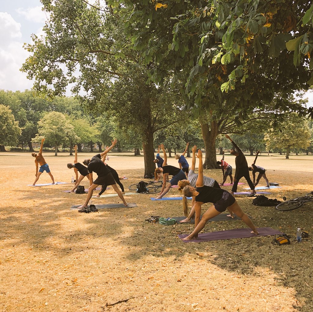 Triangles from today's <a href="/OurParksUK/">Our Parks</a> yoga classes in Ropemakers Field and <a href="/VickyParkLondon/">Victoria Park</a>.