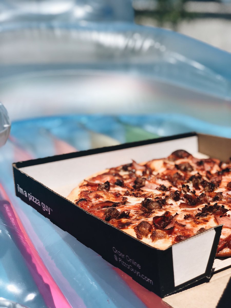 PizzaGuys's tweet photo. Stepping into Saturday like…🏊🏾‍♀️🍕☀️ who’s joining us? #ImAPizzaGuy #PizzaGuys #RealPizzaRealValue https://t.co/JYAnxaRGcs