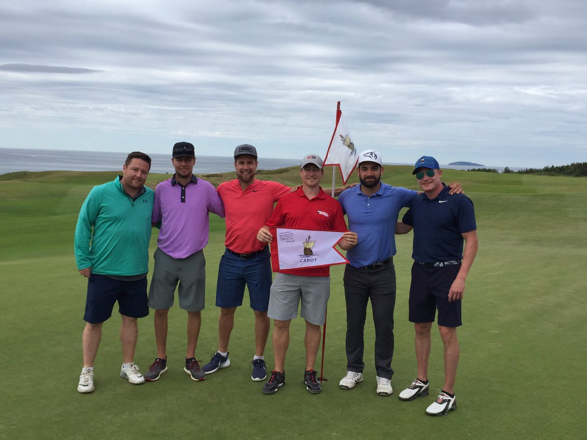 CabotCapeBreton's tweet photo. Huge congrats to @SeanCoach today on his Hole in One on the 17th at Cabot Links! Witnessed by @cal_dehaan and cheered on by @DarrenDreger - it doesn't get much better! ⛳️ #HoleInOneHallofFame https://t.co/HWvvZ8JZJw