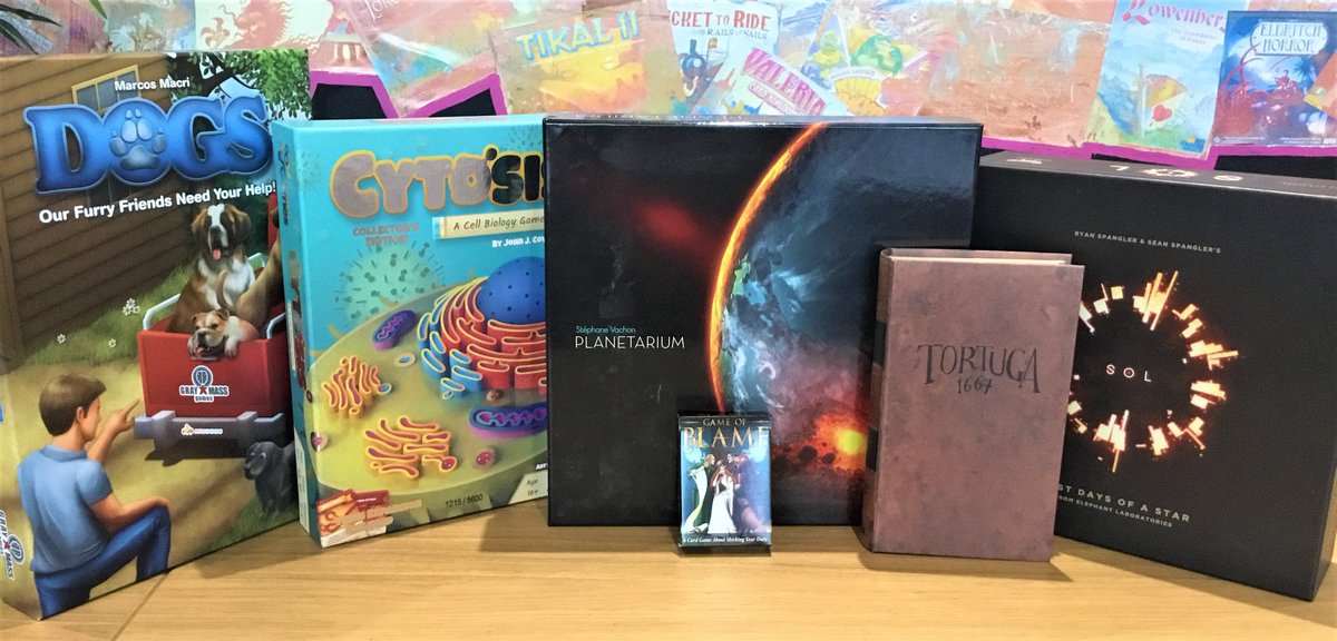 Playopolis's tweet photo. We've got some new #Kickstarter games at #Playopolis including the collector's edition of Cytosis: A Cell Biology Game from @GotGeniusGames, Planetarium from @StarlingGames & DOGS from @GrayMassGames ! Come give them a go! π https://t.co/1qKEGcR7Co