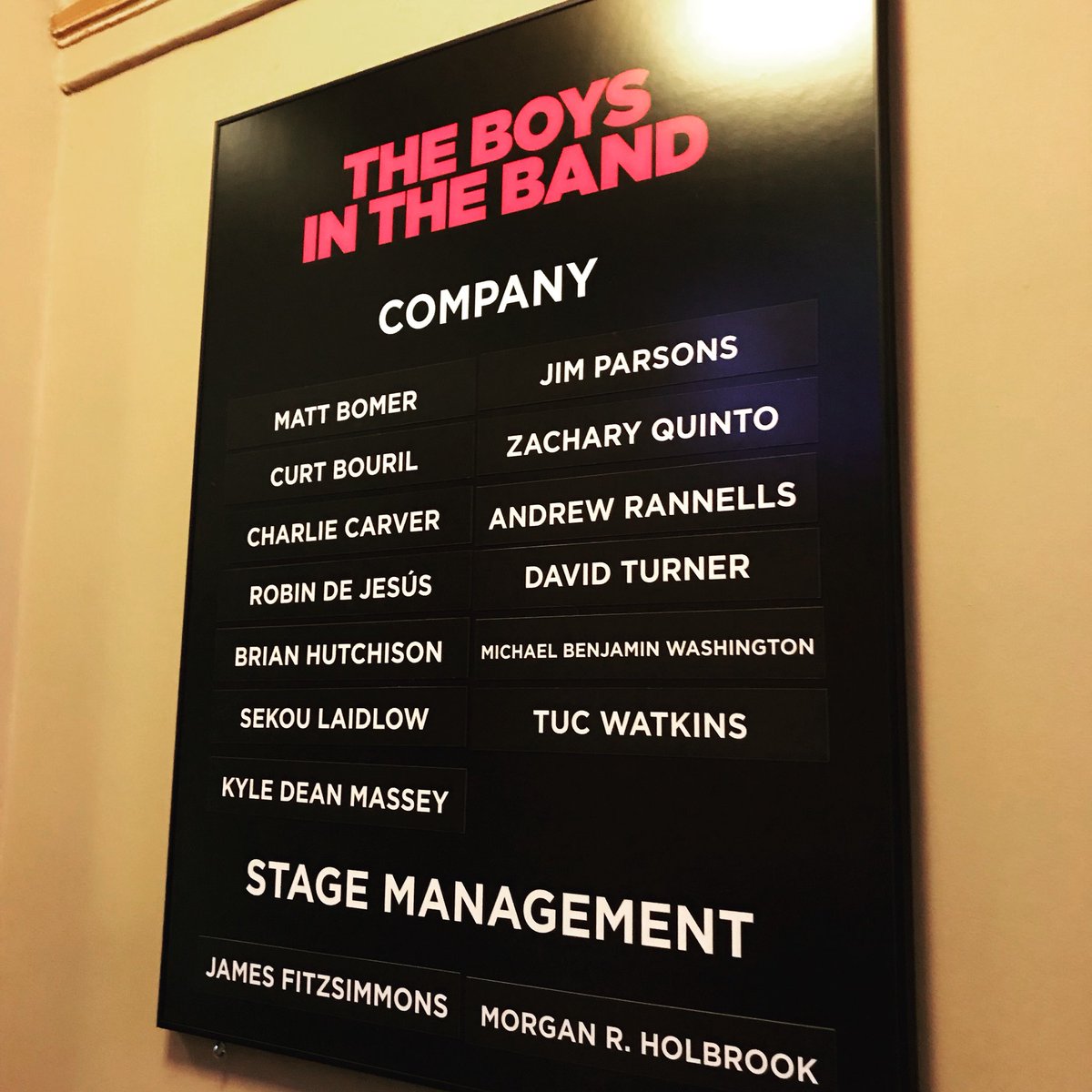 LauraBethD's tweet photo. It’s been a while since a play has so beautifully devastated me. In addition to a thoughtful and clever plot, the casting is perfect, and the set is incredible. Joe Mantello directed a brilliant production. #TheBoysInTheBand @BoysBandBway https://t.co/bOte9aCJpN