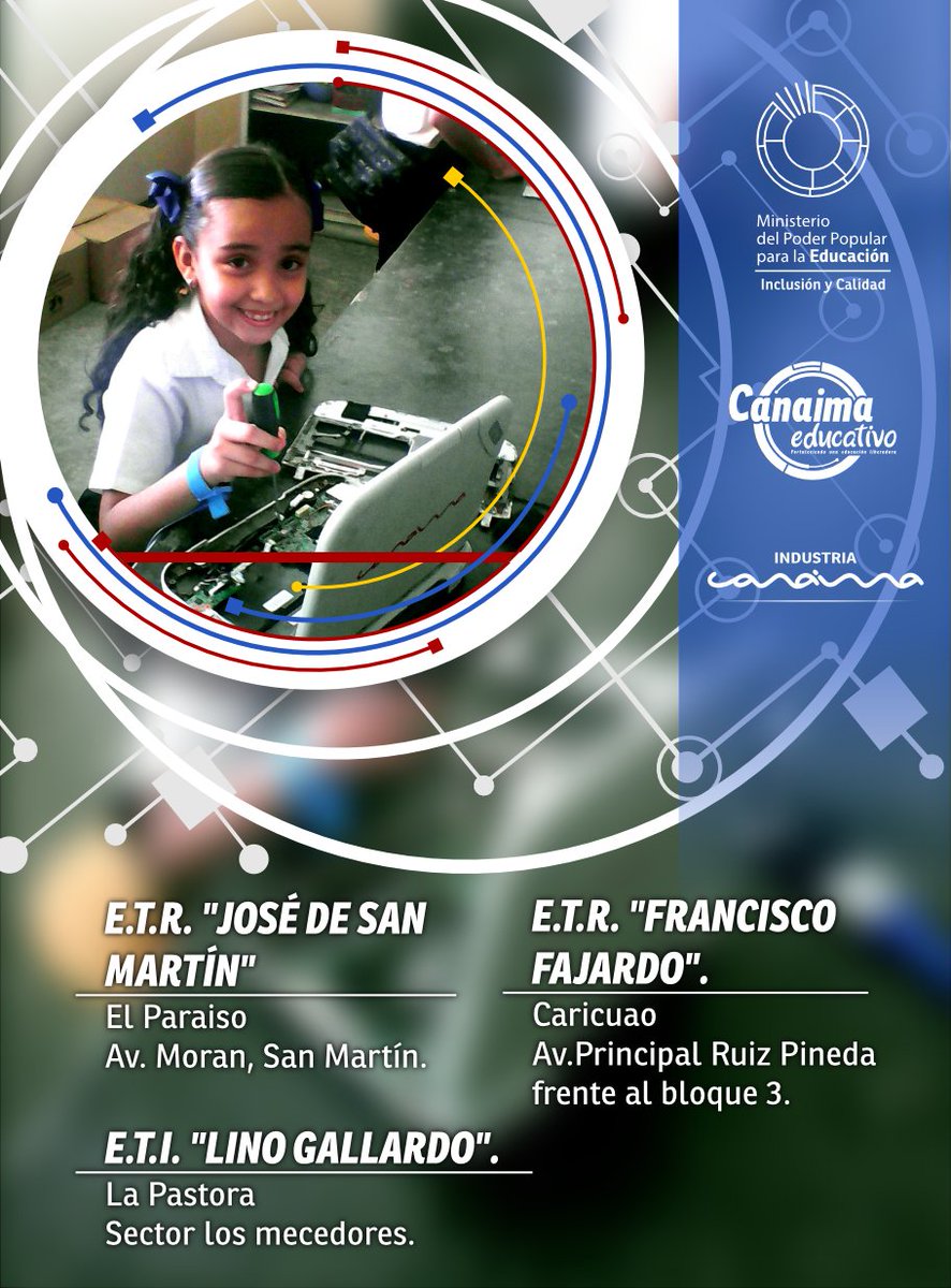 #14Jul Estudiantes de las Escuelas Técnicas, en el marco del "Sistema de Soporte Canaima" gracias al apoyo de @jauamiranda <a href="/eugeniapinero/">Ma. eugenia piñero</a> <a href="/ind_canaima/">INDUSTRIA CANAIMA C.A</a> y su presidente <a href="/luisdiazcanaima/">LuisDiazCanaima</a> realizan las reparaciones de Canaimas en sus comunidades rumbo a la meta de 300 en un mes.