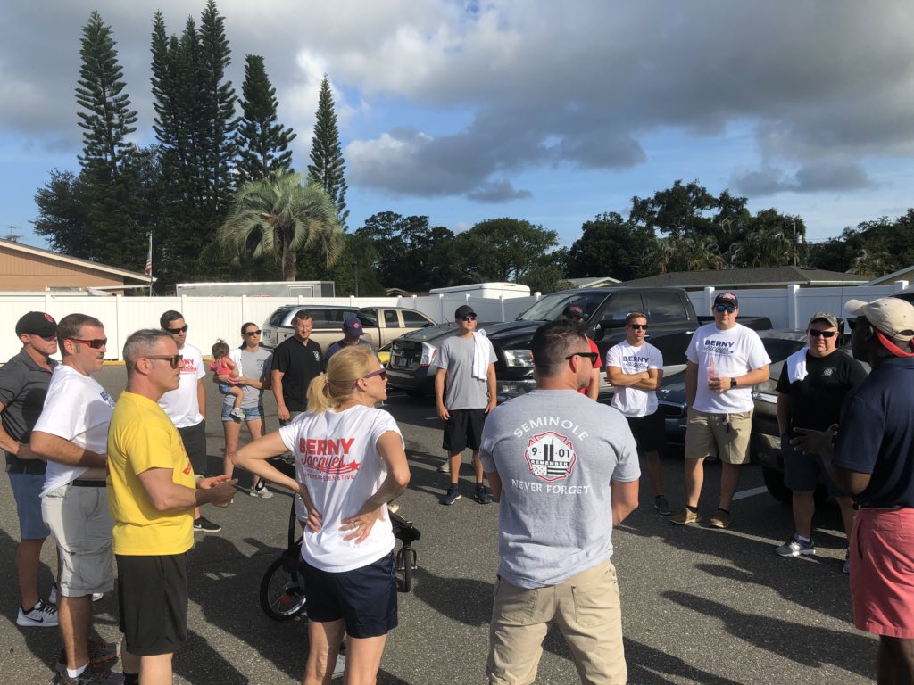 BernyJacques's tweet photo. Today the Seminole Firefighters and their families joined #TeamBerny on the campaign trail! I’m very thankful that these heroes who work tough shifts for making the time to knock on doors for me. Heck of a turnout! #WeekendWithBerny #ProtectPinellas #flapol 🚒👟🚪🇺🇸 https://t.co/MEHfLXpUiK