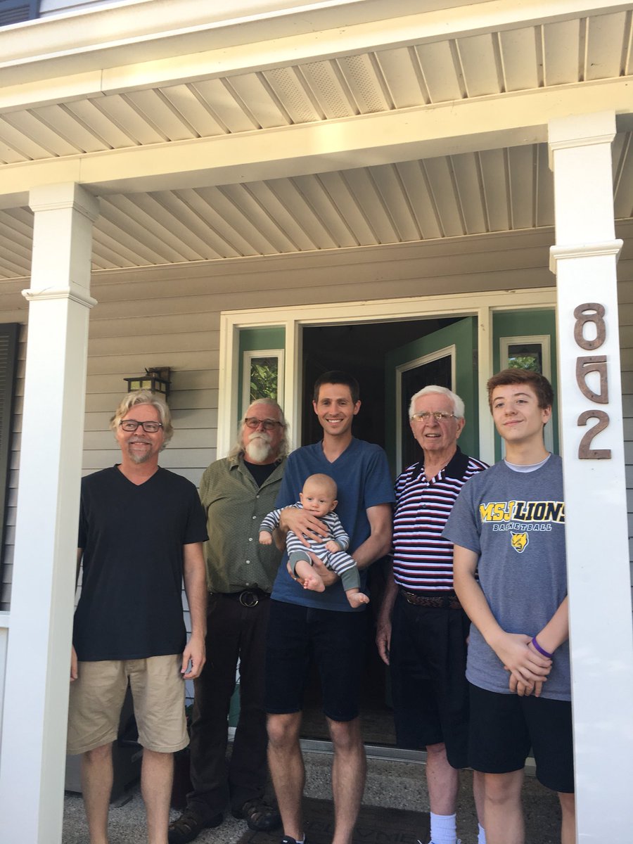 patrickhammond7's tweet photo. The Patrick game is strong in this family. Pictured from right to left Cool Patrick, OG Patrick, Runner Patrick, Mini Patrick, Green Thumb Patrick, Artsy Patrick. Defiant Patrick not pictured 😉😆. #family #namesake #familybonding #goodtimes https://t.co/3v2dZs8kPz
