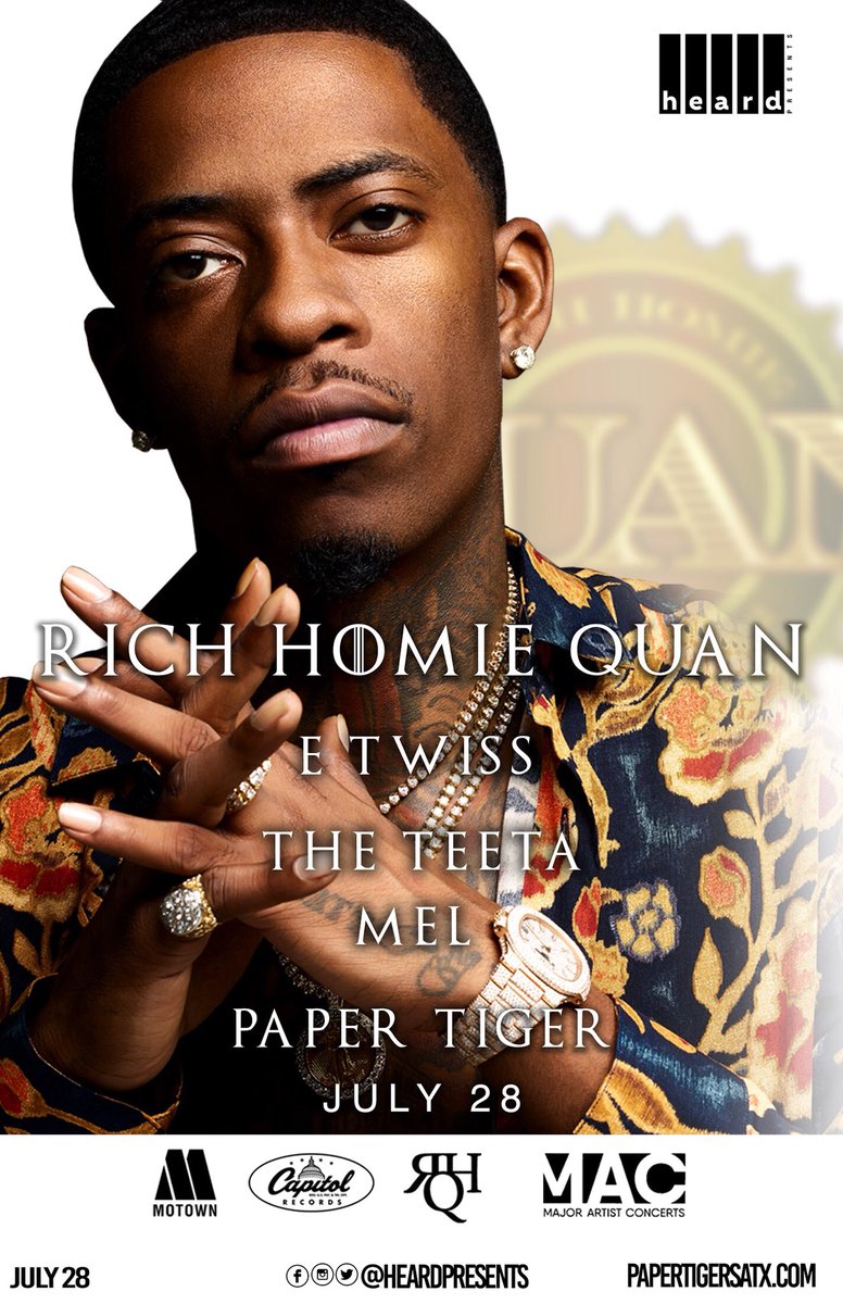 TheTeeta's tweet image. Rich Homie Quan, @TheTeeta, &amp;amp; more live at @papertigersa July 28th!! S/o to @HEARDPresents 🤘🏾

⚠️SAN ANTONIO 7/28/2018⚠️

Tickets here: papertigersatx.com