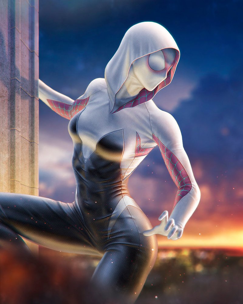 DeviantArt's tweet photo. Spider Gwen is poised to spring into action in this impressive digital painting, featuring an incredible fabric texture. 

"Spider-Gwen" by SanyLebedev: https://t.co/WAJh68JU0h
#SpiderGwen #Marvel #FanArt https://t.co/MDWgPKrOE6