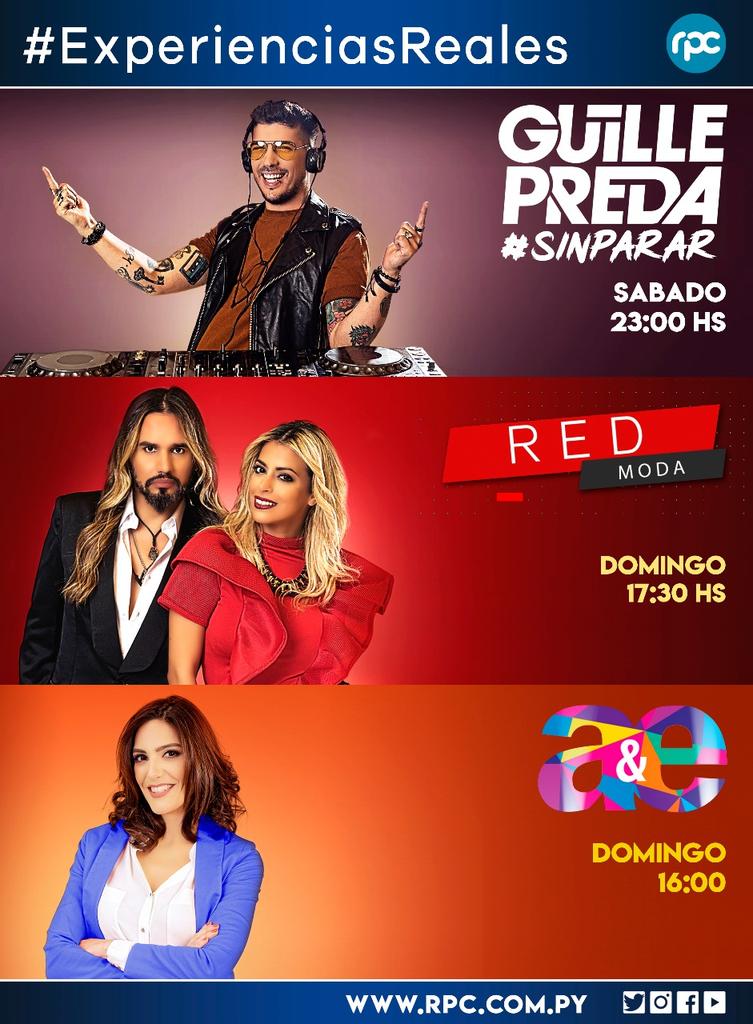 LuSapena's tweet photo. Fin de semana en la @rpcpy #ExperienciasReales
@GuillePreda 23 hs. #SINPARAR Domingos: 16 hs. "A & E" , 17:30 #REDMODA @NormaFriedmann @javierdure https://t.co/qbzE98105w
