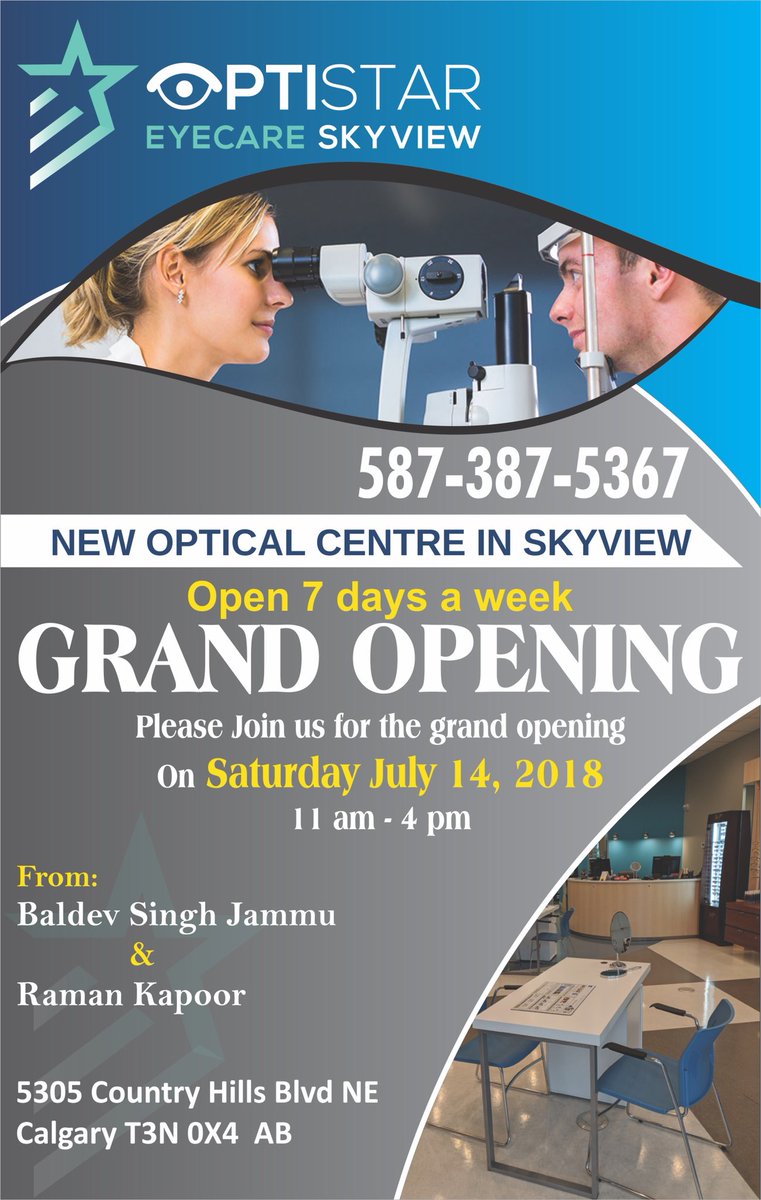 AnmolMD's tweet photo. If you are looking for complete #vision #eye care, there is a brand new clinic that is opening today. #OptiStar #Eyecare #Skyview in #calgary today. They are having a great sale on all brands this week and make sure to check out. Mention my name and get extra discount there. #YYC https://t.co/uf4uC9jDmC