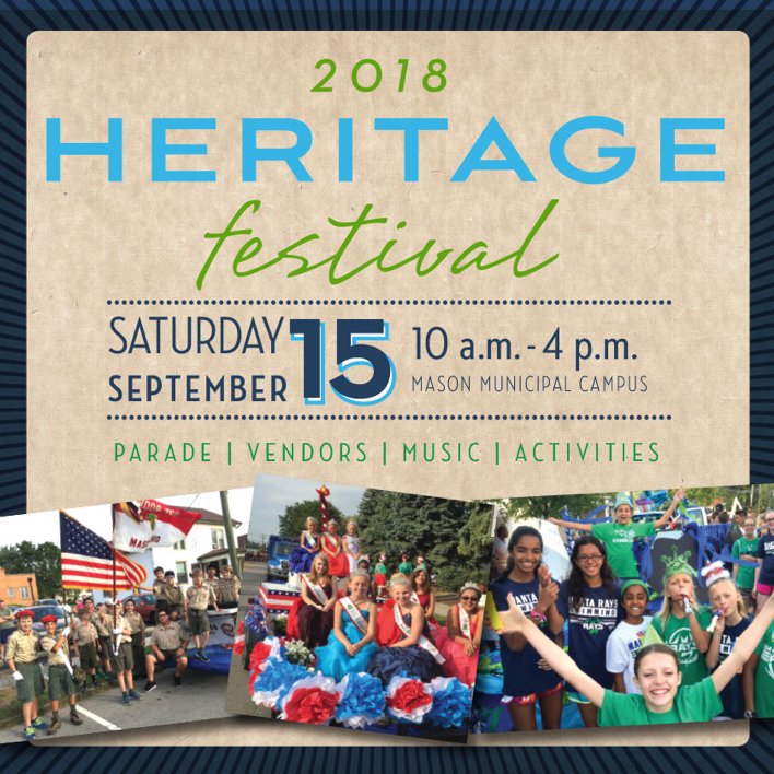 imaginemason's tweet photo. Save the date for 2018 #HeritageFestival &amp; Parade on Saturday, September 15! https://t.co/VOO07MzrBi