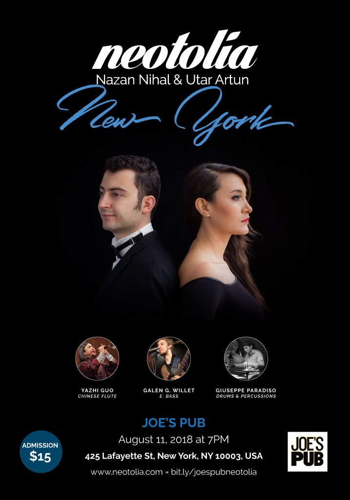 DON'T MISS OUR UPCOMING SHOW! On August 11, @7PM Live in New York City - @JoesPub publictheater.org/Tickets/Calend… Nazan Nihal: Vocals Utar Artun: Piano & Percussions Yazhi Guo: Woodwind Instruments Galen Willett: Bass Guitar Giuseppe Paradiso: Drum&Percussions