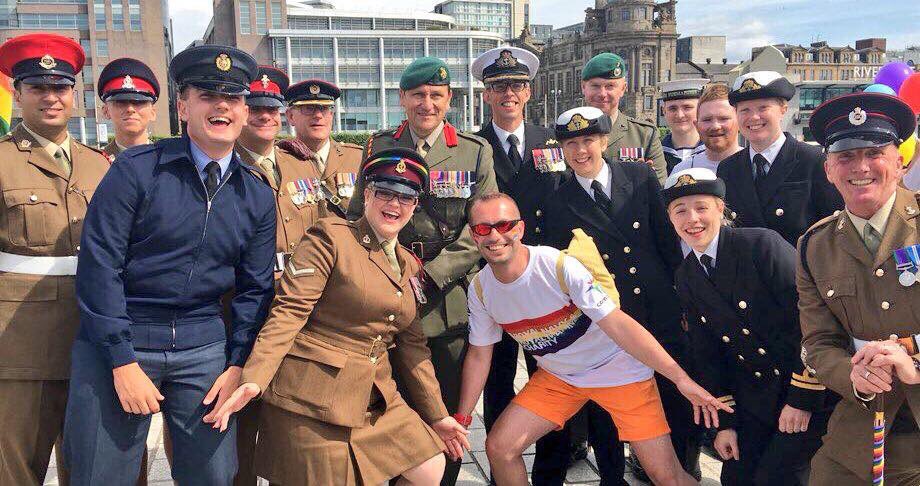 douggie_ward's tweet photo. A great day with @RoyalNavy @RNinScotland @RNCompass @BritishArmy @ArmyLGBT @RoyalAirForce @RAF_LGBT and our #RoyalMarine #Allies from @43Commando and my #Hubby for @prideglasgow #DefencePride #NavyPride #MarinesPride #PrideMatters https://t.co/GcAXluU34x