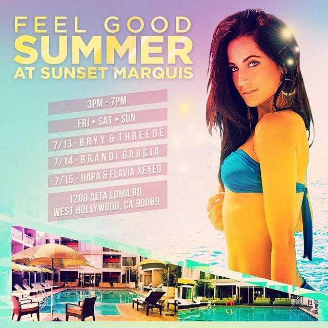 djhapa's tweet photo. Summer is here!! See you poolside this weekend @sunsetmarquis for that #feelgoodsound @bryygoesberzrk @djthreede @djbrandigarcia @flaviaxexeo all the way from 🇧🇷 and yours truly...get ready for that new #ChildishGambino “Feels Like Summer” on repeat… https://t.co/XALbBvaKfR https://t.co/6R5Saz1tEN