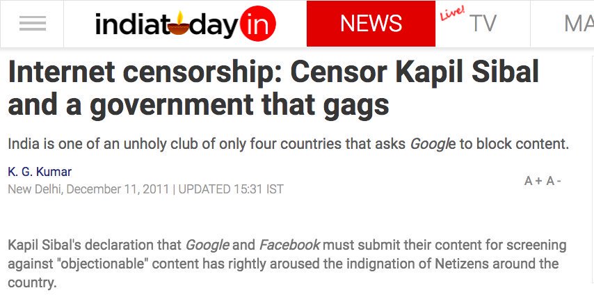 7.  @INCIndia DEMANDED content screening from Google, Facebook after a post on Sonia Gandhi offended it.  @RahulGandhi stayed SILENT. (via  @AartiTikoo)  https://india.blogs.nytimes.com/2011/12/05/india-asks-google-facebook-others-to-screen-user-content/