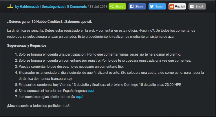¿Y tú? ¿Ya estas participando?. Entra y comenta la siguiente noticia habbocuack.org/primer-sorteo-… y estaras participando por el primer sorteo de 10$ Habbo Créditos.