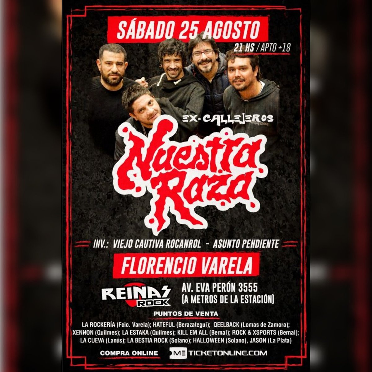 Volvemos al sur junto a Nuestra Raza el 25 de agosto a partir de las 21hs🤘🤘🤘