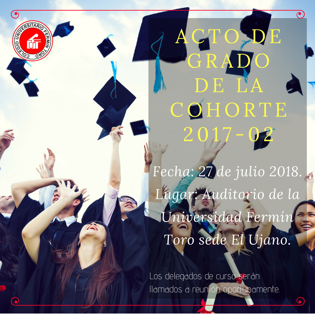 CUFTencontacto's tweet photo. Acto de grado de la cohorte 2017-02. Fecha: 27 de julio 2018,
lugar: Auditorio de la Universidad Fermín Toro sede El Ujano. 
Los delegados de curso serán llamados a reunión oportunamente.
#CUFT #Graduciones #TSU #Barquisimeto #Universidad https://t.co/tSSiMDVSD9