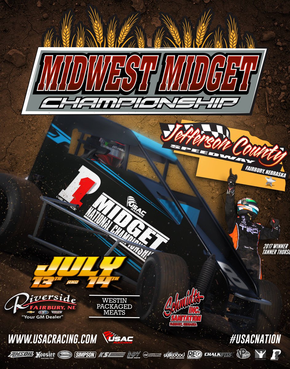 USACNation's tweet image. It's raceday for the USAC P1 Insurance National Midgets in the Midwest Midget Championship at Jefferson County Speedway!

Pits: 2pm
Front Gates: 5pm
Drivers Meeting: 5:30pm
Cars on Track: 6pm

Watch LIVE: @SpeedShiftTV
Listen LIVE: USAC App