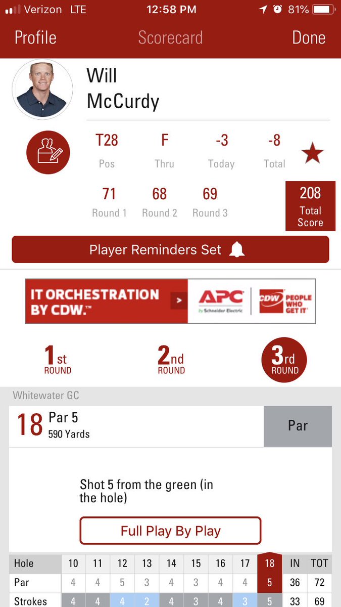 Four birdies puts <a href="/WillMcCurdy/">Will McCurdy</a> at -8.  Cheering for a strong finish tomorrow! 💪🏼🐤🐤🐤🐤#BirdieMcCurdy