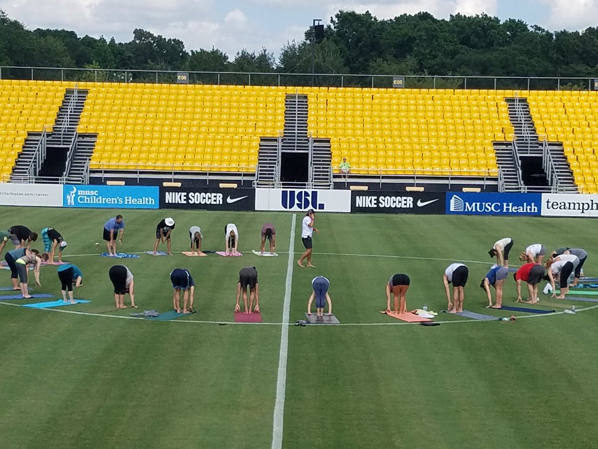 Yoga on the field <a href="/MUSC_Stadium/">MUSC Health Stadium</a> great to see <a href="/Chas_Battery/">Charleston Battery</a> supporting our <a href="/MUSChealth/">MUSC Health</a> goal of #buildinghealthycommunities