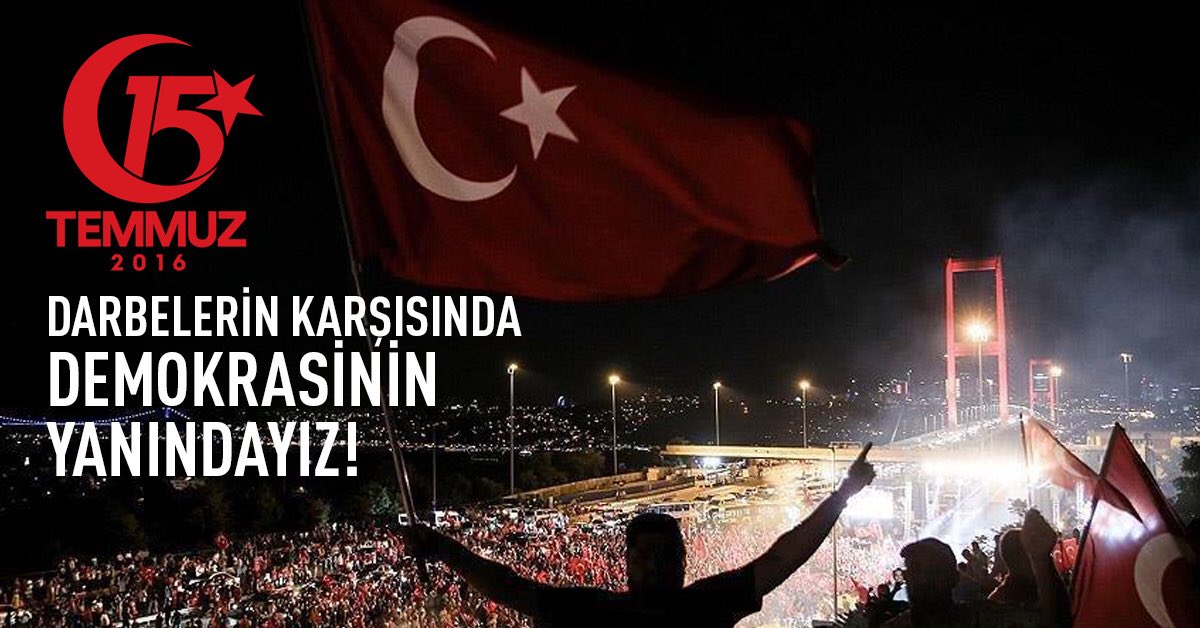 15 Temmuz darbe girişiminin yıl dönümünde; demokrasi destanı yazan Milletimizi bir kez daha en içten dileklerimizle kutlar; Aziz Şehitlerimize Allah’tan rahmet, ailelerine sabırlar, gazilerimize şifalar dileriz. #Unutmayacağız