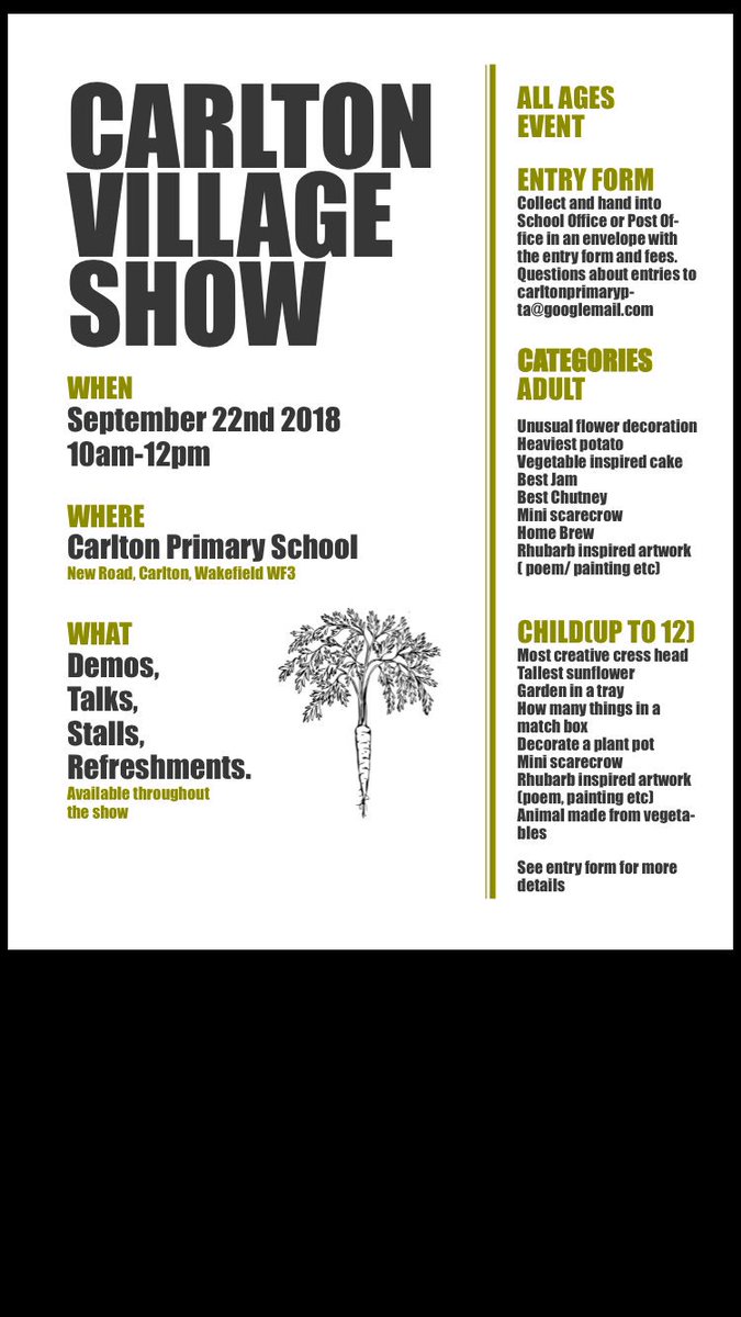 CarltonprimPTFA's tweet photo. In case you missed your emails we are very excited to be hosting our first ever village show 😃 https://t.co/dy52sbv6dI