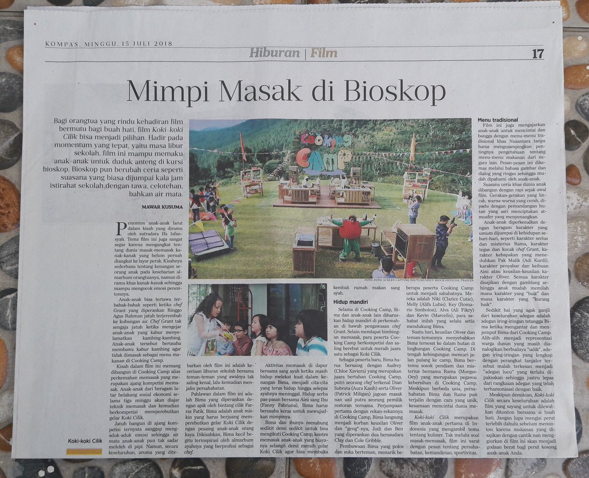 yan_widjaya's tweet photo. Mimpi Masak di Bioskop resensi flm #Koki2Cilik di Kompas Minggu 15/7
Day 10 (14/7/2018)
Layar: 112
Penonton: 30.360
Total: 530.229 https://t.co/jmCxEOQ8kX