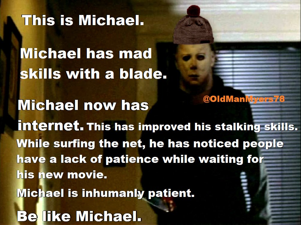 OldManMyers78's tweet photo. A few more months won't kill you... that's my job, then you're all gonna get it !! #Halloween #halloween2018 #MichaelMyers #comedy #parody #horror #HorrorMovies #HorrorMovie #HalloweenMovie  #TheShape #Halloween1978 #lol #Funny #Halloween78 https://t.co/1fzlAfql9l