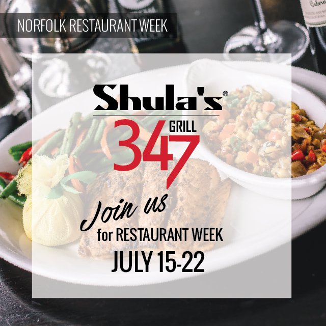Join us for Dinner as Shula's 347 Grill celebrates Downtown Norfolk Restaurant Week July 15th-22nd. Enjoy your choice of one Starter, Entree, and Dessert for $35 per person.