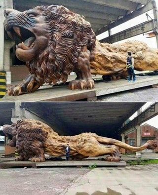 EvanKirstel's tweet image. Giant lion carved from a single dead redwood tree • r/pics snip.ly/kvqbjc