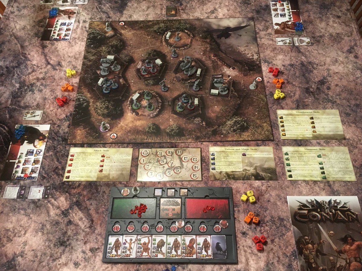 RemassogsRealm's tweet photo. #conantheboardgame set up and ready to go. Have owned this for awhile and can’t wait to play it. #tabletopgaming #boardgames #actionpointallowance #areamovement #dicerolling #partnerships #playerelimination #variablephaseorder #variableplayerpowers https://t.co/i4YVfemSrJ