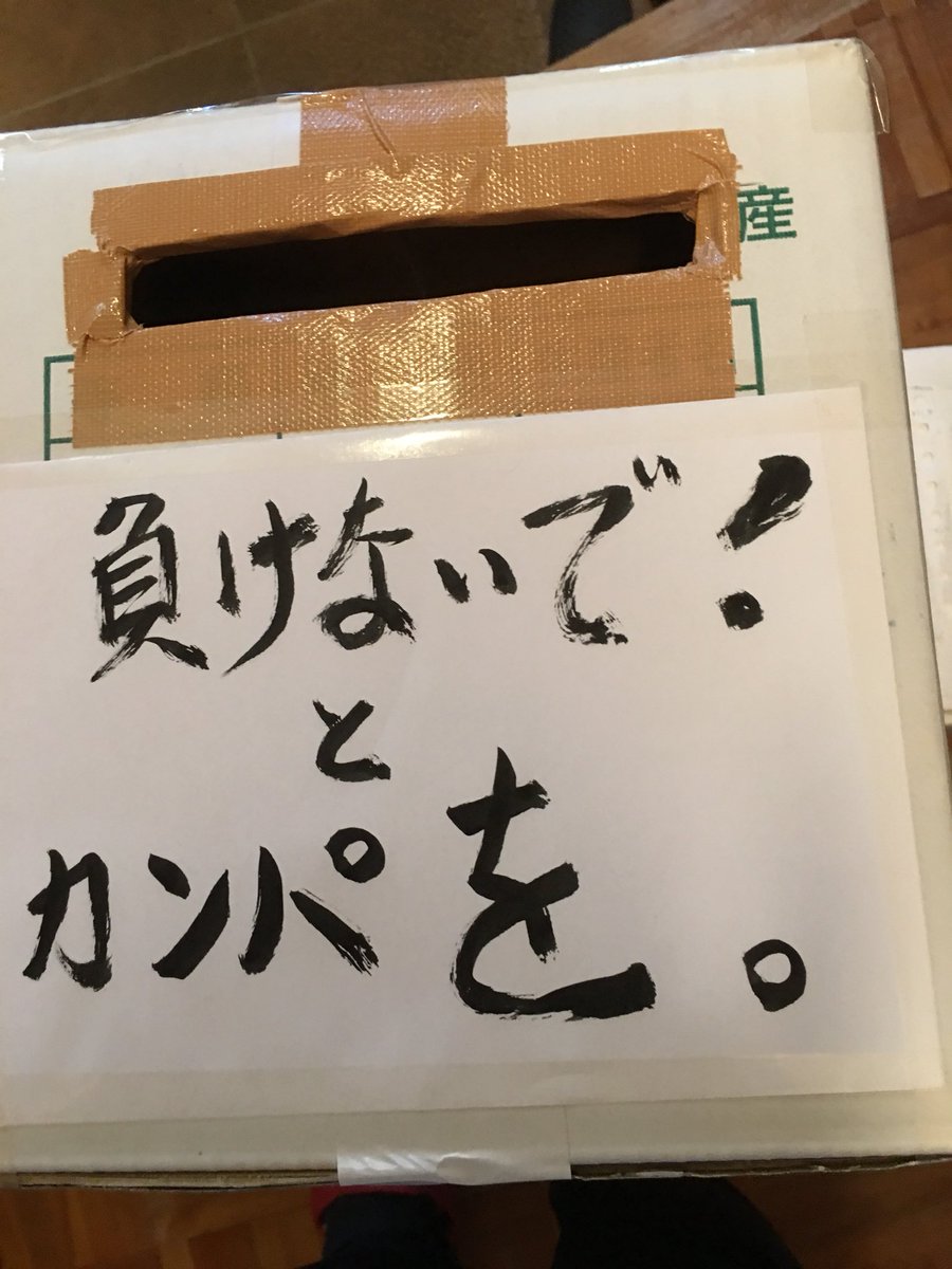 大木晴子 明日も晴れ 西日本豪雨 皆さん 負けないで 私は 苦しい時に台所に貼ってる言葉と向き合う 直接行けなくても想っています 明日の為に北海道から 大正長いも も届きました カンパ箱 も出来た 早速 松陰神社のsさん親子のカンパを