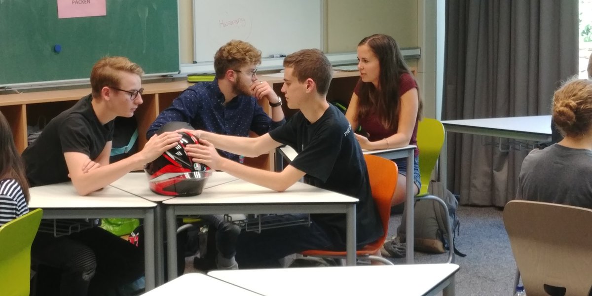 CherryHillGAPP's tweet photo. Friday was our last official day at school at Gymnasium Puchheim.  10 or so students made presentations followed by friendly small-group discussions in an English class.  As well, many CH students took part in a type of field day, giving tips about Basketball #chgapp2018 https://t.co/Q2yXF39CzD