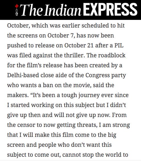 38. Close aide of  @INCIndia wanted to BAN the 1984 sikh genocide film already in trouble re CBFC.  @RahulGandhi stayed SILENT. (via  @TheSaneMind)  http://www.thehoot.org/free-speech/media-freedom/film-31-october-battles-opposition-to-release-9711