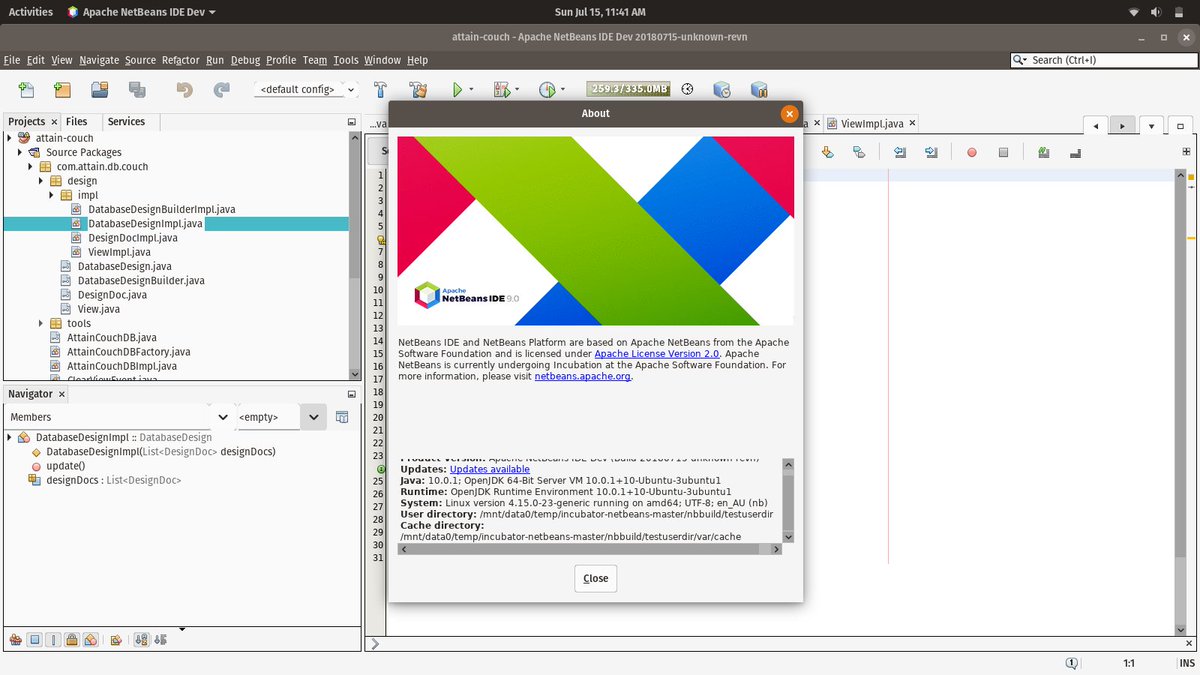 screenshot of Apache Netbeans 9.0 IDE running on Pop!_OS 18.04 LTS