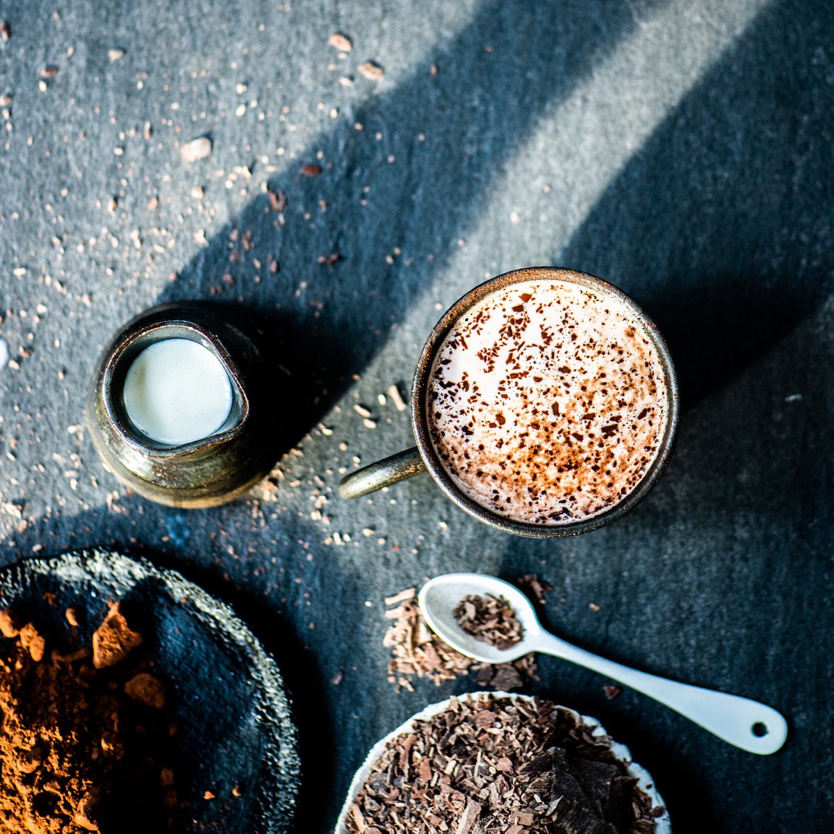 Sunday sips and tips... For the perfect, cocoa-rich hot chocolate at home, combine our 54% Dark Chocolate shavings with equal parts milk and cream.