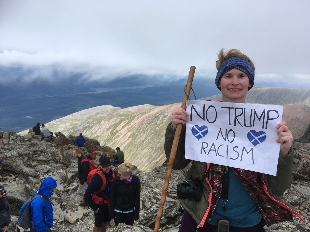 NicholsUprising's tweet image. Ben Nevis is the highest mountain in the British Isles. Scots climbed to the top of it after Donald Trump arrived on their soil and delivered a message of solidarity with today’s #ScotlandAgainstTrump protests.

There is not an inch of Scotland that approves of Donald Trump.