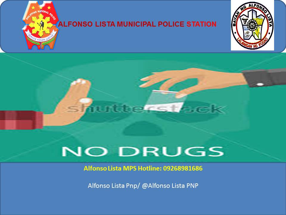 PNPAlfonsoLista's tweet photo. No to illegal drugs.
#PNPAnti-illegal drugs campaign
#PNPProjectDoubleBarrelReloaded https://t.co/xCeJWiuvRF