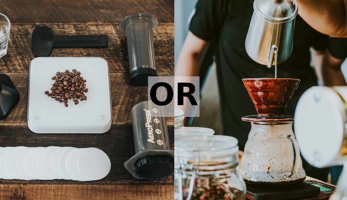 UNSURE ABOUT AEROPRESS OR POUR OVER? We run you through both methods, weigh up the pros and cons, and help you decide which is best for YOU, at bit.ly/aeropressOrPou…