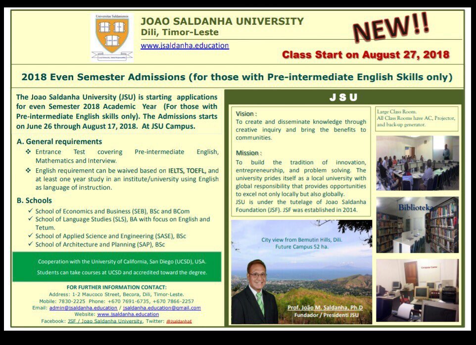 #TimorLeste JSU Semester 2 online Admissions,  please do through this link