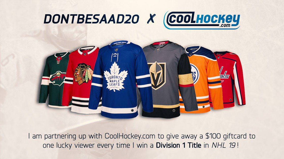 DontBeSaad20's tweet image. Excited to announce that @CoolHockey1 and I have partnered up again for #NHL19! Every time I win a Division 1 title in Online Seasons on stream, a random viewer will get a $100 gift card and so will I! Time to become the #ThreeTimeChamp!