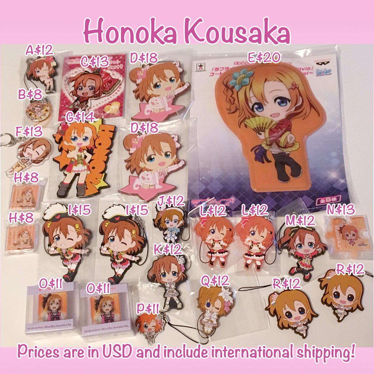 anipanpan's tweet photo. Current Love Live's Honoka Kousaka merch available! Let me know if there's anything you're interested in!
*Prices are in USD and already include worldwide shipping!* https://t.co/y4u1rBwAgv